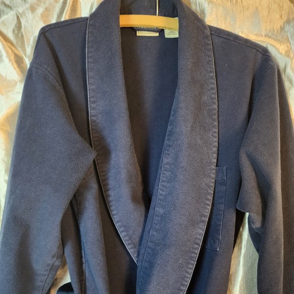 Men's sz M Navy Flannel Shawl Collar Tie Waist 44" Robe - SOFT & THICK - Picture 2 of 12